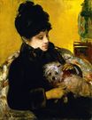 Mary Cassatt - A Visitor in Hat and Coat Holding a Maltese Dog 1879