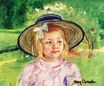 Mary Cassatt - Little Girl in a Stiff, Round Hat, Looking to Right in a Sunny Garden 1909