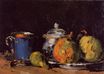 Sugar bowl pears and blue cup 1866