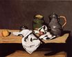 Still life with green pot and pewter jug 1870