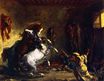 Arab Horses Fighting in a Stable 1860