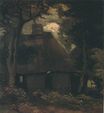 Cottage with Trees and Peasant Woman 1885