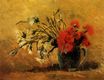 Vase with Red and White Carnations on Yellow Background 1886