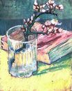 Blossoming Almond Branch in a Glass with a Book 1888