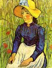 Young Peasant Woman with Straw Hat Sitting in the Wheat 1890