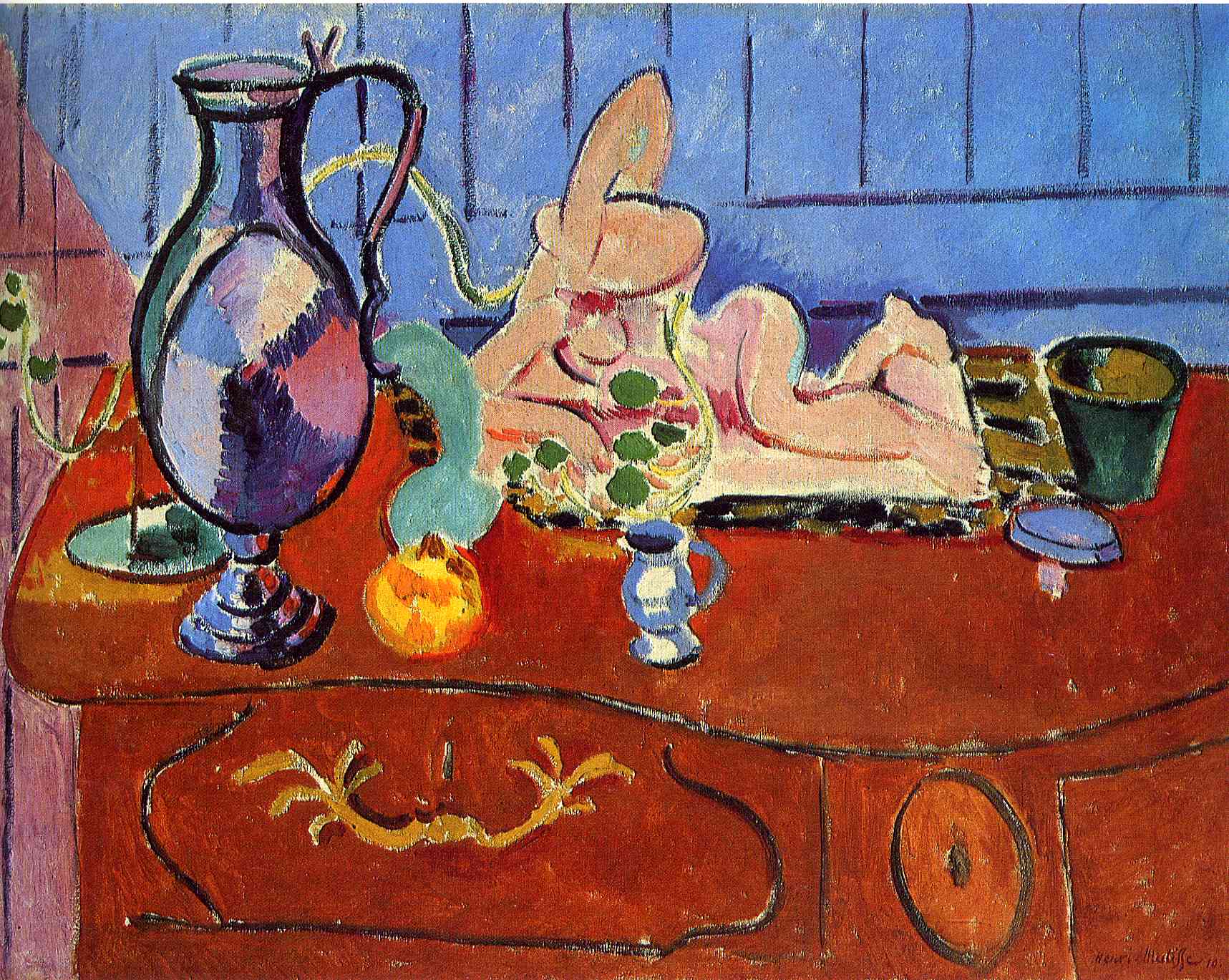 Still Life with a Pewter Jug and Pink Statuette 1910