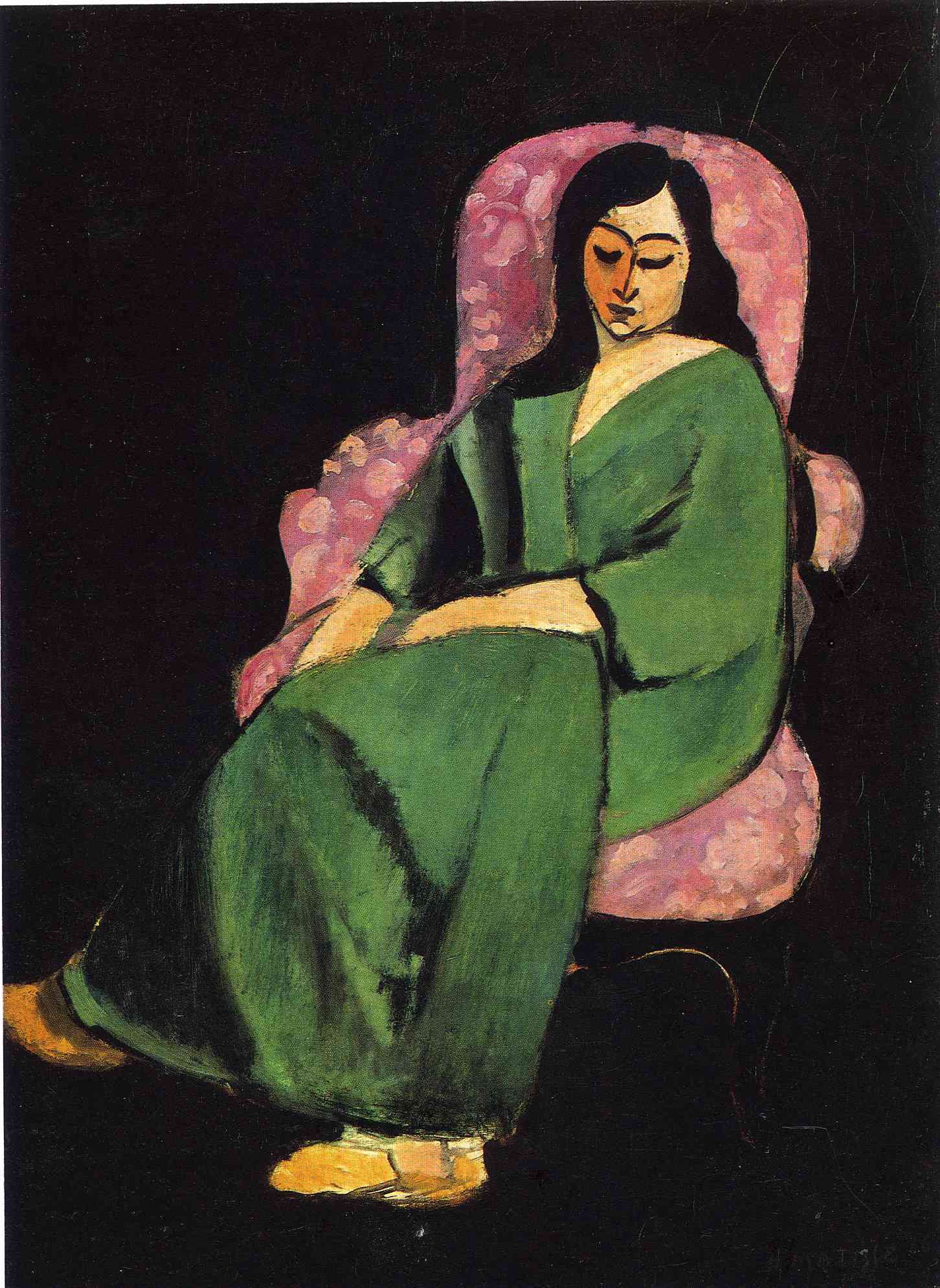 Lorette in a Green Robe against a Black Background 1916