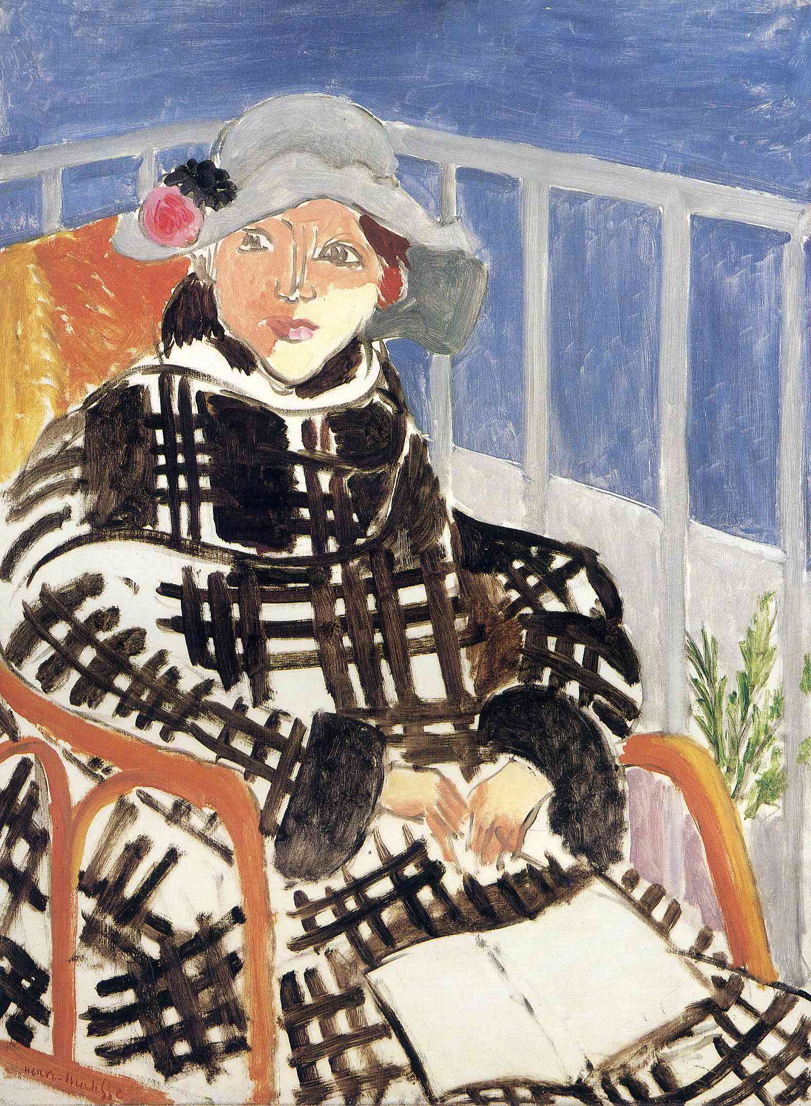 Mlle Matisse in a Scotch Plaid Coat 1918