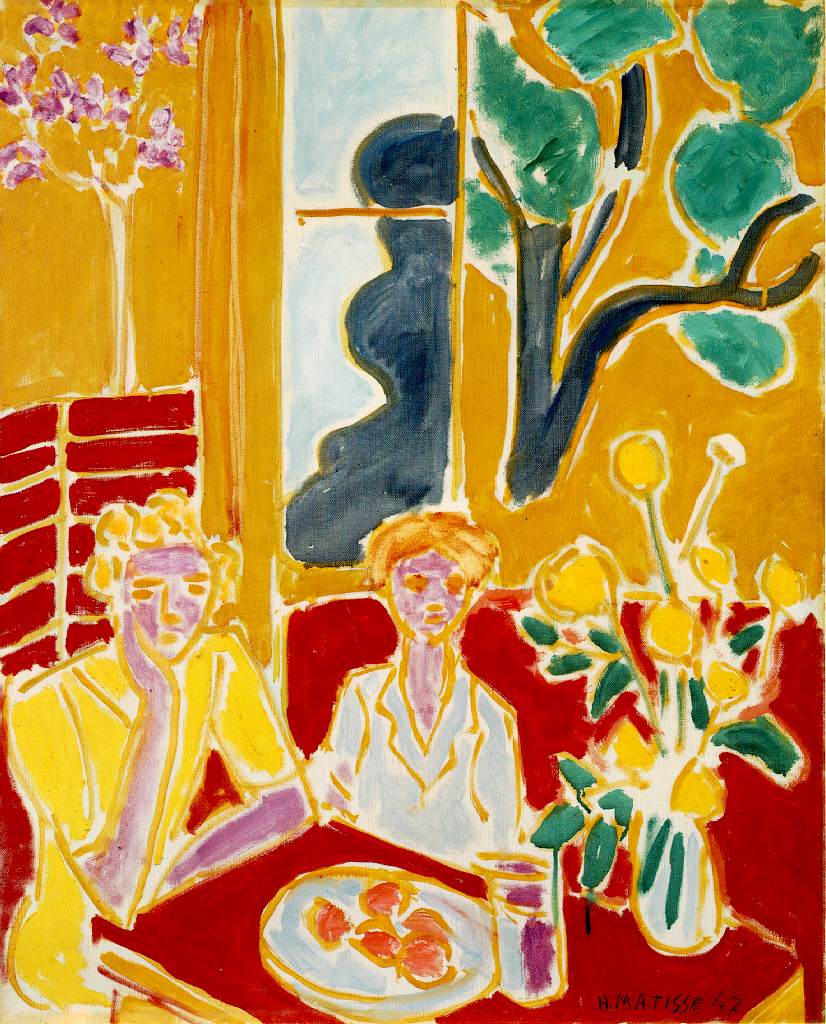 Two Girls in a Yellow and Red Interior 1947