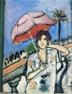 Woman on the Balcony with a Pink Umbrella 1920