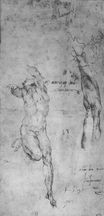 Michelangelo - Male nude and arm of bearded man 1504