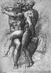 Michelangelo - Nude female seated on the knees of a seated male nude. Adam and Eve 1561