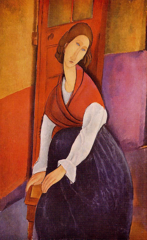 Amedeo Modigliani - Jeanne Hebuterne in Red Shawl 1917