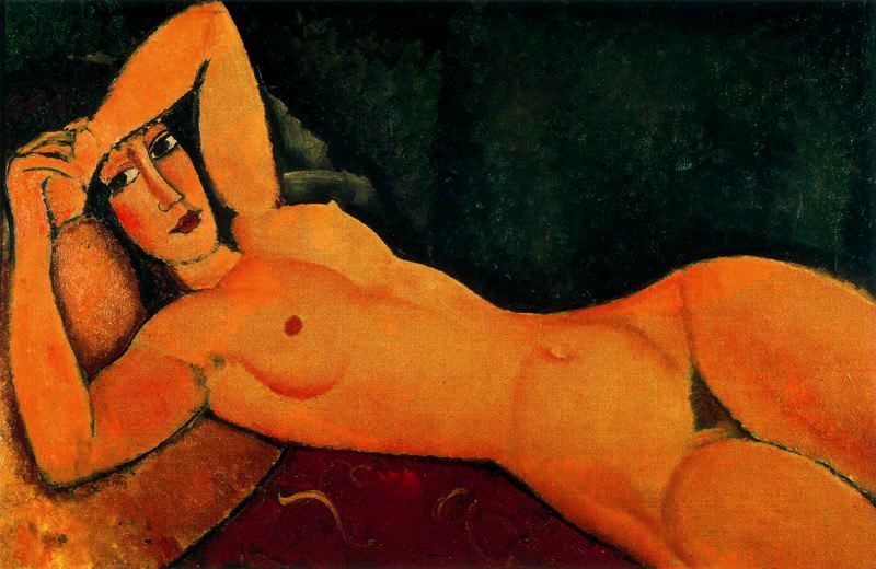 Amedeo Modigliani - Reclining nude with Left Arm Resting on Forehead 1917