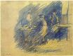 Picasso and S. Junier-Vidal sitting near Celestina 1904