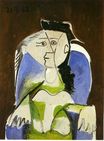 Woman sitting in blue armchair 1962