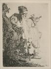 Rembrandt van Rijn - Two Beggars, a Man and a Woman, Coming from Behind a Bank 1630