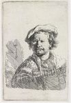 Rembrandt van Rijn - Self-portrait in a flat cap and embroidered dress 1642