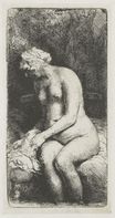 Rembrandt van Rijn - Seated naked woman. Woman bathing her feet at a brook 1658