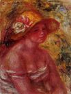 Pierre-Auguste Renoir - Bust of a young girl wearing a straw hat 1917