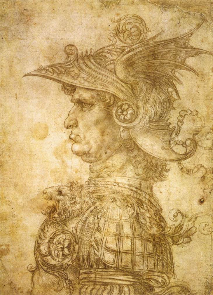 Leonardo da Vinci - Profile of a warrior in helmet 1472
