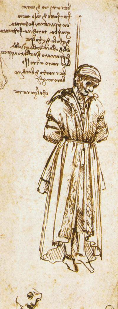Leonardo da Vinci - Study of the Hanged Bernardo di Bandino Baroncelli, assassin of Giuliano de Medici 1479