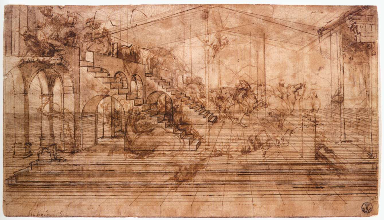 Leonardo da Vinci - Perspectival study of the Adoration of the Magi 1481