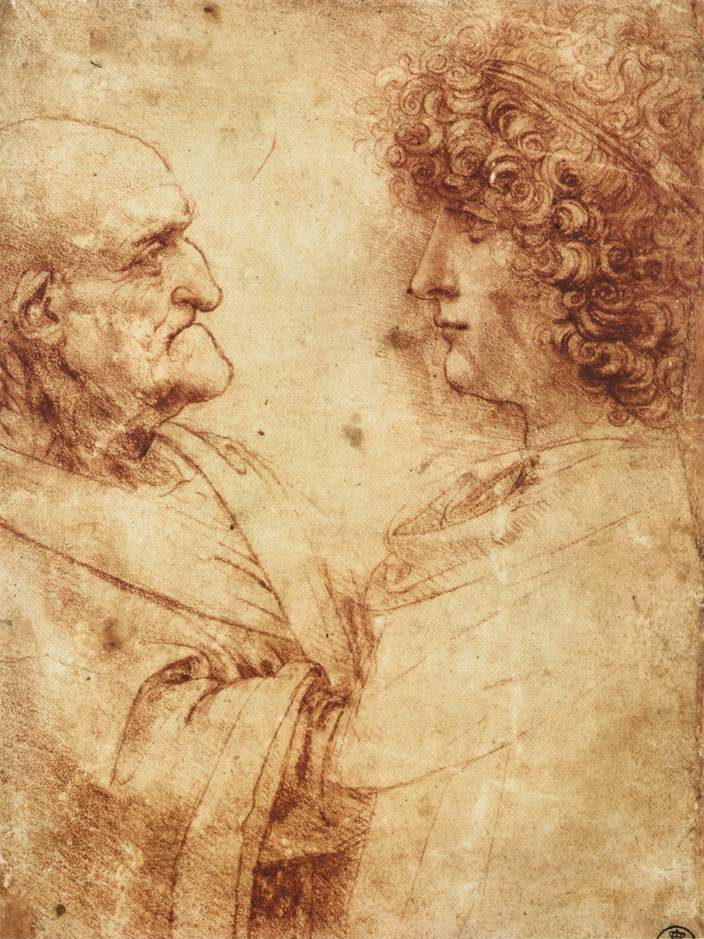 Leonardo da Vinci - Heads of an old man and a youth 1495