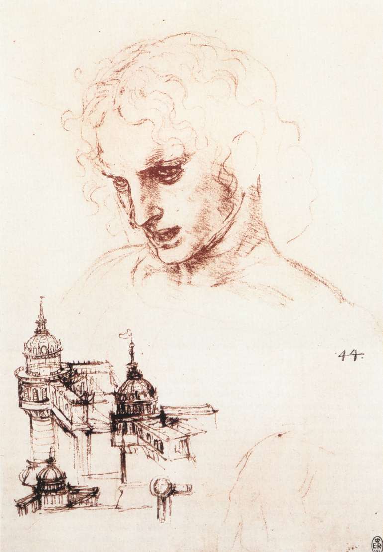 Leonardo da Vinci - Study of an apostle's head and architectural study 1496