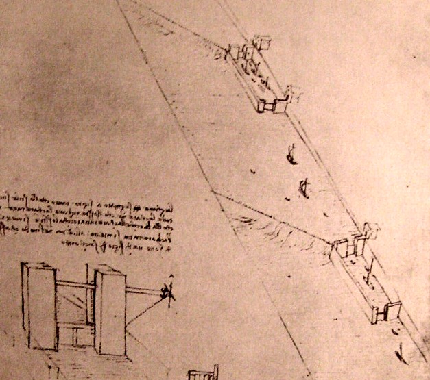 Leonardo da Vinci - Drawing of locks on a river 1500