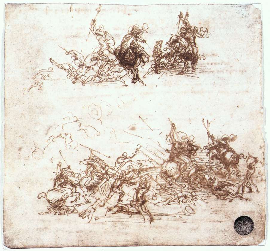 Leonardo da Vinci - Page from a notebook showing figures fighting on horseback and on foot 1504