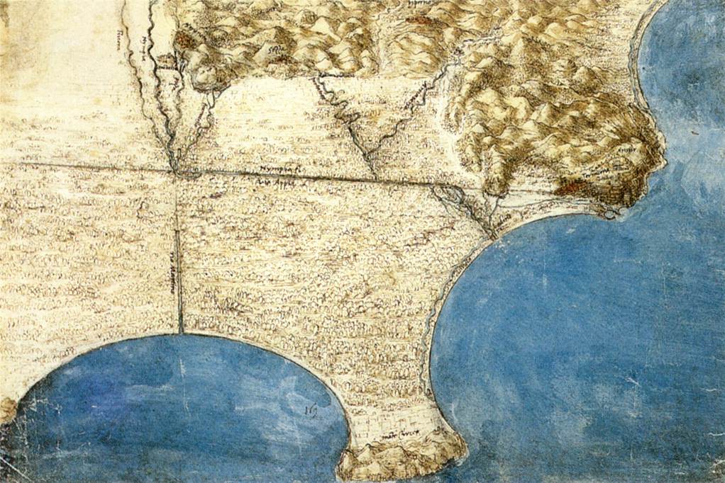 Leonardo da Vinci - Bird's eye view of sea coast 1515